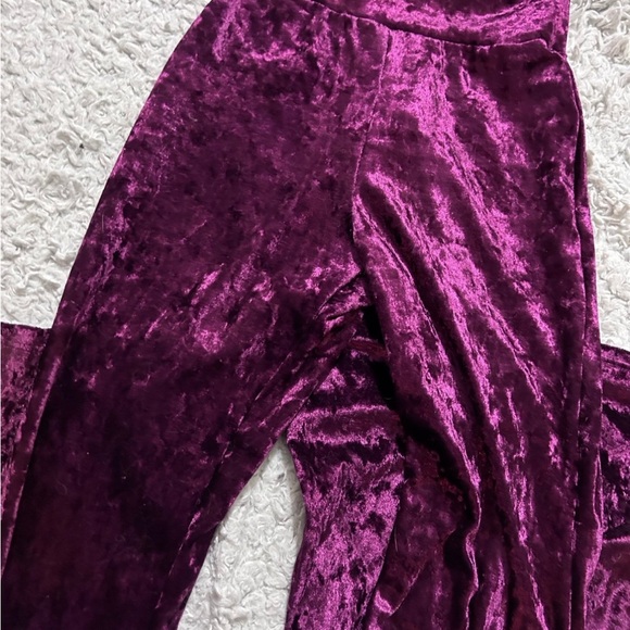 Women's Purple Velvet Wide Leg Pants - Picture 4 of 6